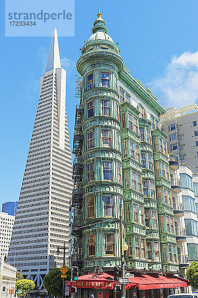 Blick auf Columbus Tower und TransAmerica Building  San Francisco  Kalifornien  Vereinigte Staaten von Amerika  Nordamerika