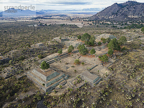 Luftaufnahme der mesoamerikanischen Ausgrabungsstätte von Cantona  Puebla  Mexiko  Nordamerika