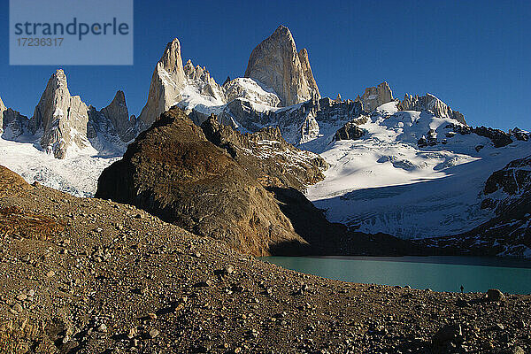 Berg Fitz Roy  laguna de los tres  Patagonien  Gletscher-Nationalpark  El Chalten  Provinz Santa Cruz Argentinien