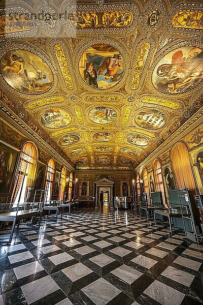 Prachtvoller Ausstellungsraum mit kunstvollem Deckengewölbe  Museo Correr  Venedig  Venetien  Italien  Europa