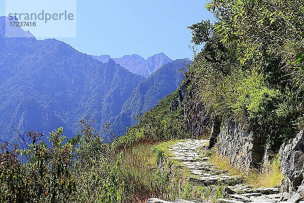 Camino del Inca in der Ruinenstadt der Inka  Machu Picchu  Provinz Urubamba  Peru  Südamerika