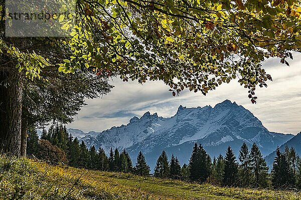 Herbstliche Landschaft mit Dolomiten Gipfeln  Zoldo Alto  Val di Zoldo  Dolomiten  Italien  Europa