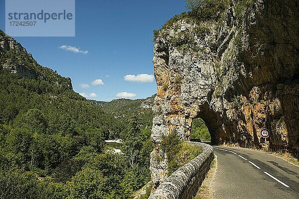 Felstunnel  Tarn-Schlucht bei Le Rozier  Gorges du Tarn  Parc National des Cévennes  Nationalpark Cevennen  Lozère  Languedoc-Roussillon  Okzitanien  Frankreich  Europa
