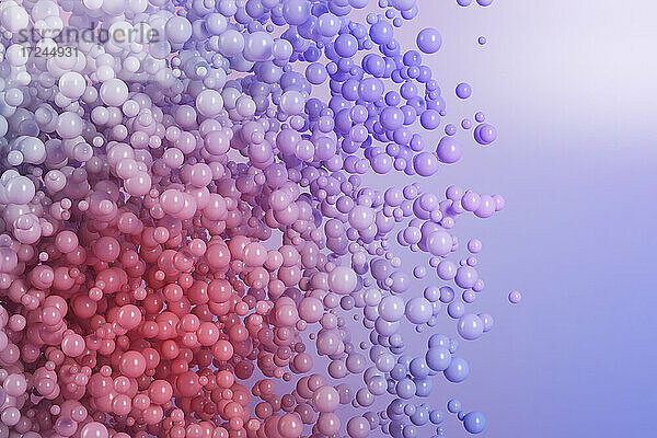 Dreidimensionales Rendering von lila Kugeln schwebend gegen lila Hintergrund