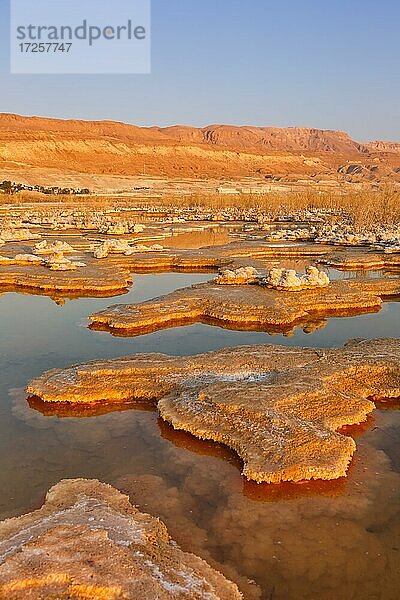 Sonnenaufgang am Toten Meer Landschaft Salz Morgen Wasser Natur Reise in Israel