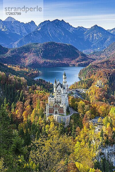 Schloss Neuschwanstein im Herbst  bei Schwangau  Ostallgäu  Allgäu  Schwaben  Bayern  Deutschland  Europa