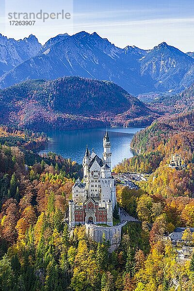 Schloss Neuschwanstein im Herbst  bei Schwangau  Ostallgäu  Allgäu  Schwaben  Bayern  Deutschland  Europa