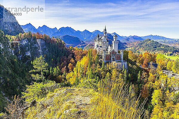 Schloss Neuschwanstein im Herbst  bei Schwangau  Ostallgäu  Allgäu  Schwaben  Bayern  Deutschland  Europa