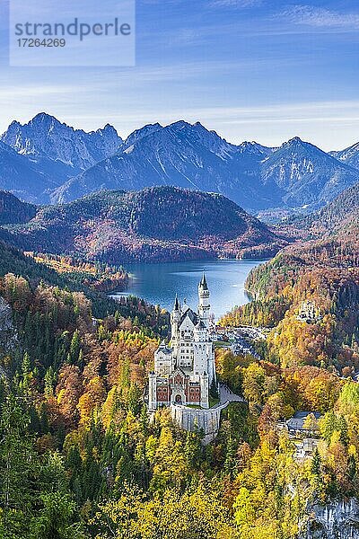 Schloss Neuschwanstein im Herbst  bei Schwangau  Ostallgäu  Allgäu  Schwaben  Bayern  Deutschland  Europa