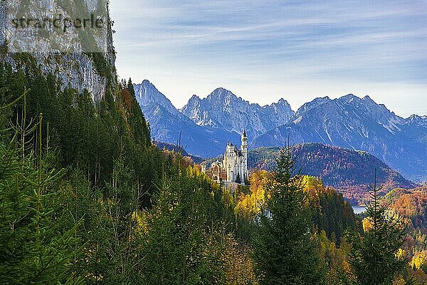 Schloss Neuschwanstein im Herbst  bei Schwangau  Ostallgäu  Allgäu  Schwaben  Bayern  Deutschland  Europa