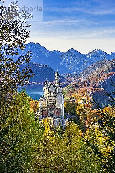 Schloss Neuschwanstein im Herbst  bei Schwangau  Ostallgäu  Allgäu  Schwaben  Bayern  Deutschland  Europa