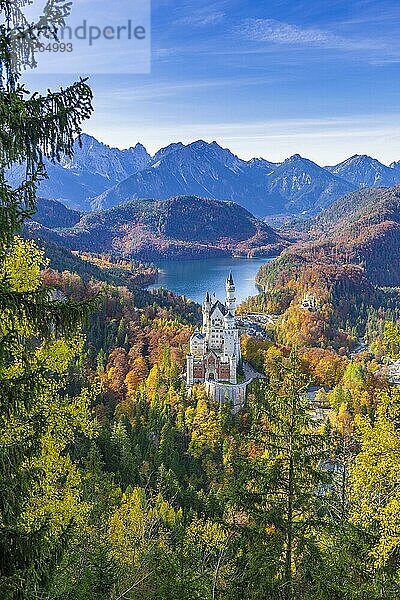 Schloss Neuschwanstein im Herbst  bei Schwangau  Ostallgäu  Allgäu  Schwaben  Bayern  Deutschland  Europa