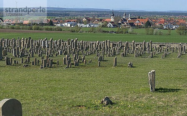 Alter Jüdischer Friedhof seit 1432 mit Blick auf Rödelsee  Unterfranken  Bayern  Deutschland  Europa