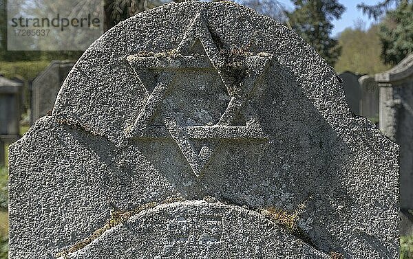 Relief eines Davidsterns auf einem jüdischen Grabstein  Neuer Jüdischer Friedhof  Nürnberg  Mittelfranken  Bayern  Deutschland  Europa