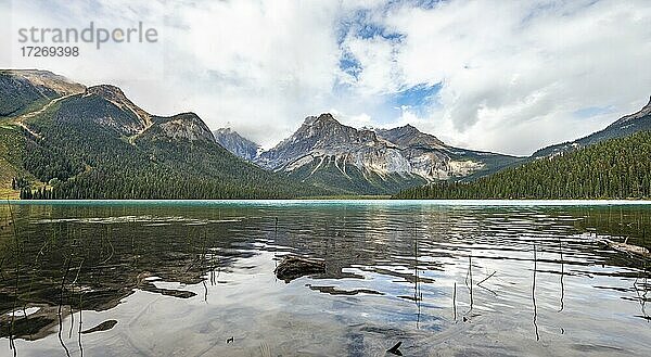 Berge spiegeln sich im Emerald Lake  Yoho Nationalpark  kanadische Rocky Mountains  British Columbia  Kanada  Nordamerika