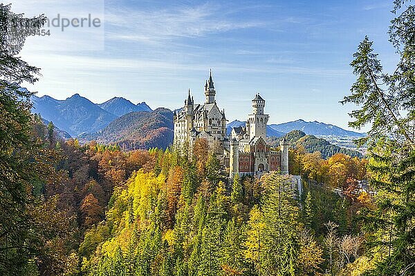 Schloss Neuschwanstein im Herbst  bei Schwangau  Ostallgäu  Allgäu  Schwaben  Bayern  Deutschland  Europa