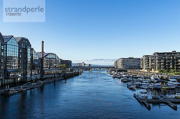 Moderne Geschäftskomplexe entlang des Nidelva  Trondheim  Norwegen  Europa