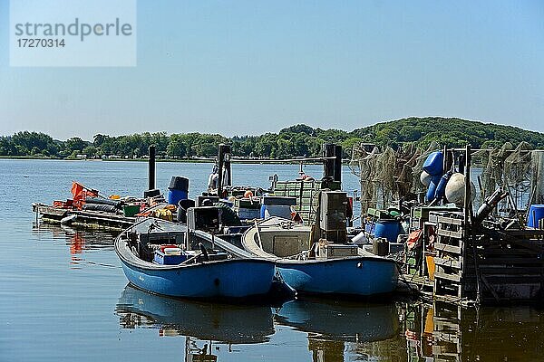 Fischerboote  Reusen und Netze  Fischersiedlung Holm  Schleswig-Holstein  Deutschland  Europa