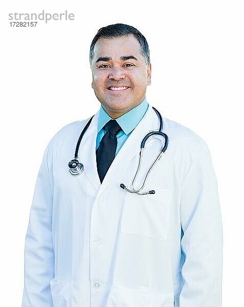 Attraktive hispanischen männlichen Arzt oder Krankenschwester vor einem weißen Hintergrund