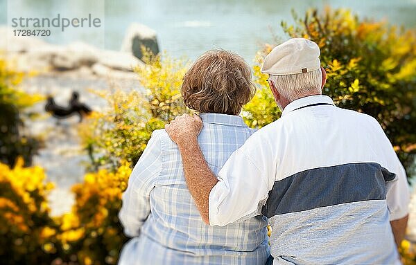 Glückliches älteres Paar genießt einander im Park