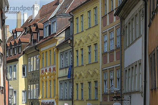 Historische  restaurierte Fassaden in der Altstadt  Bamberg  Oberfranken  Bayern  Deutschland  Europa