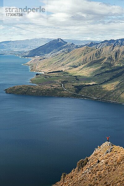 Kerl auf einem Berg am Lake H?wea  Otago Region  Queenstown-Lakes District  Südinsel Neuseeland