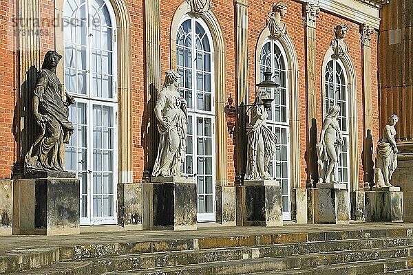 Reihe von Statuen  Neues Palais  Schlosspark Sanssouci  Potsdam  Brandenburg  Deutschland  Europa