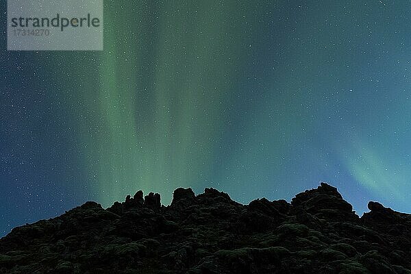 Nordlichter (aurora borealis)  Lavagestein  Landmannalaugar  Südisland  Island  Europa