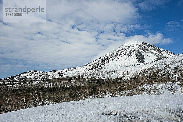 Schneebedeckte Berge im Unesco-Welterbe Shiretoko-Nationalpark  Hokkaido  Japan  Asien