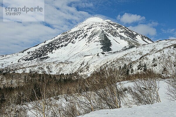 Schneebedeckte Berge im Unesco-Welterbe Shiretoko-Nationalpark  Hokkaido  Japan  Asien