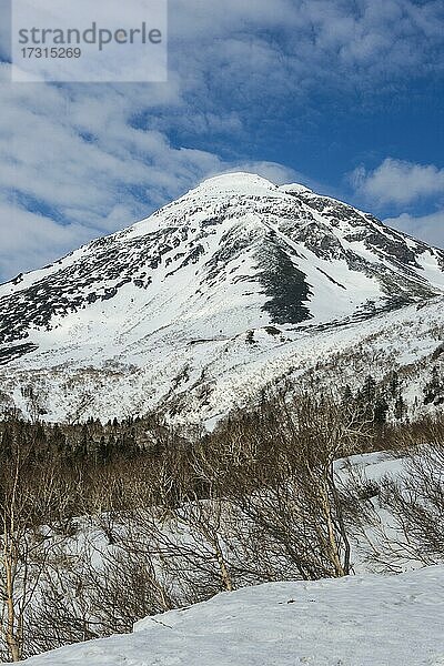 Schneebedeckte Berge im Unesco-Welterbe Shiretoko-Nationalpark  Hokkaido  Japan  Asien