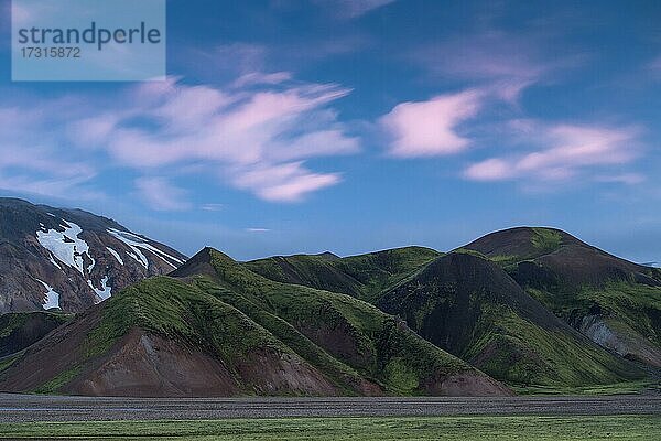 Langzeitbelichtung  Rhyolith-Berge  Jök­ul­gil  Landmannalaugar  Fjallabak  isländisches Hochland  Island  Europa