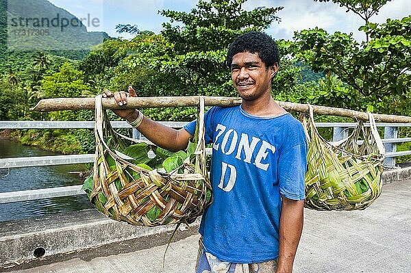 Einheimischer Bauer bringt seine Waren in Palmkörben nach Hause  Upolo  Südpazifik  Samoa  Ozeanien
