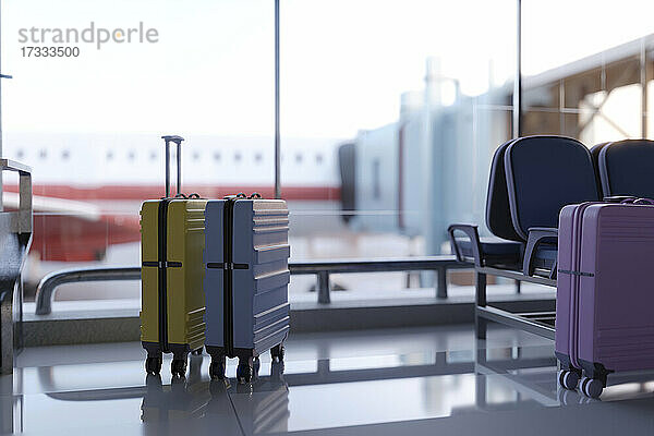 Dreidimensionales Rendering von Koffern auf dem Flughafen