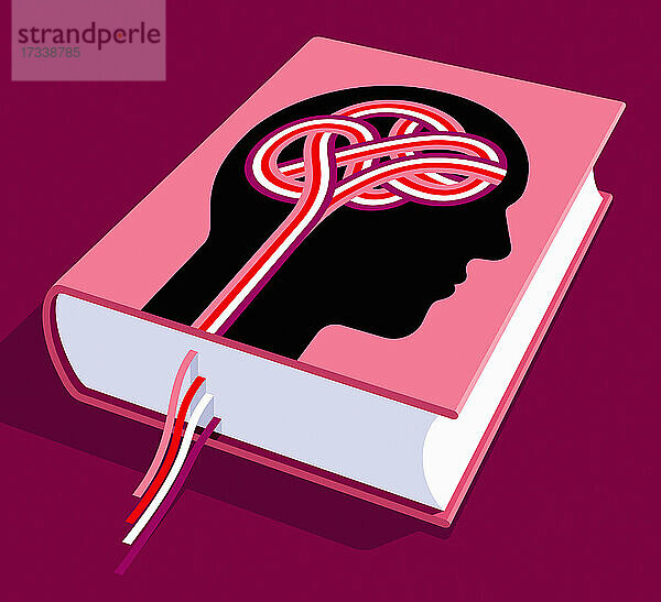 Mit dem Gehirn verbundene Lesezeichen auf dem Buchdeckel