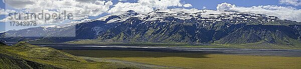 Blick zum Myrdalsjökull  Wanderung Thorolfsfell  Hvolsvöllur  Suðurland  Island  Europa