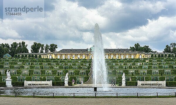 Große Fontäne im Schlosspark Sanssouci  Potsdam  Brandenburg  Deutschland  Europa