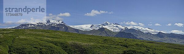 Vatnajökull mit Gipfel des Hvannadalshnukur  Wanderung Wasserfallrunde  Skaftafell NP  Austurland  Island  Europa
