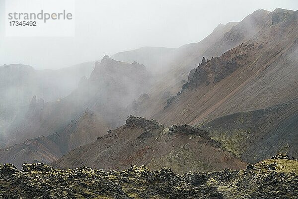 Nebel  Landmannalaugar  isländisches Hochland  Island  Europa