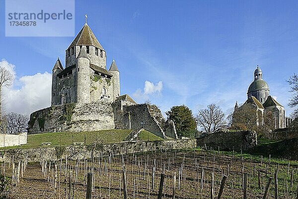 Tour Cesar  Cäsar-Turm  einziger achteckiger Donjon auf viereckigem Grundriss  Stiftskirche Collegiale Saint-Quiriace  mittelalterliche Stadt Provins  seit 2001 auf der UNESCO-Liste des Weltkultur- und Naturerbes der Menschheit  Departement Seine-et-Marne  Region Ile-de-France  Frankreich  Europa