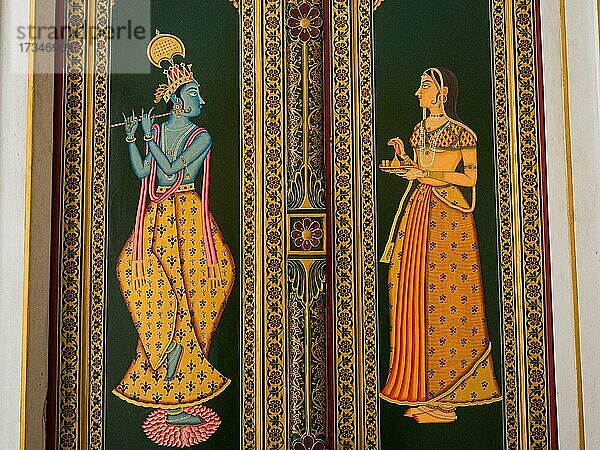 Bemalte Tür  Stadtpalast von Bikaner  Junagarh Fort  Rajasthan  Indien  Asien