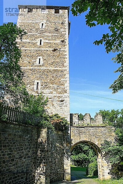 Burgturm von Burg Schaumburg  daneben Oberes Burgtor  Rinteln  Niedersachsen  Deutschland  Europa