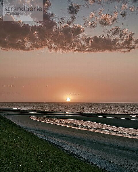 Düne und Sonnenuntergang am Nord Strand  Nordsee  Wangerooge  Niedersachsen  Deutschland  Europa