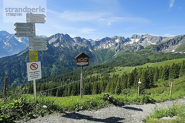 Ausblick vom Fellhon auf die Allgäuer Alpen  Oberstdorf  Allgäu  Bayern  Deutschland  Europa