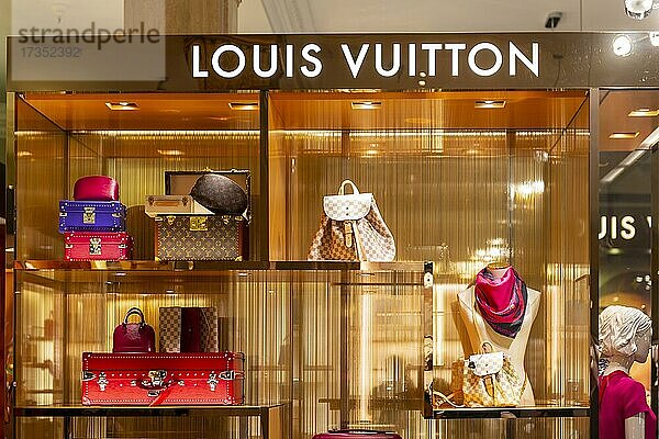 Auslage mit Handtaschen  Luxusmarke Louis Vuitton  Luxuskaufhaus  Harrods  London  England  Großbritannien  Europa