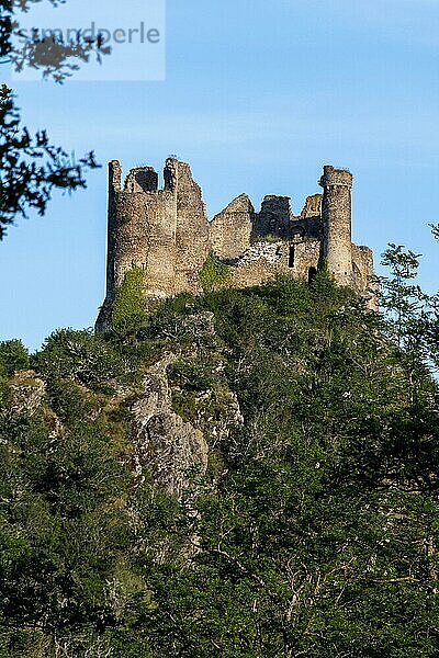Chateau-Rocher  eine mittelalterliche Burgruine über dem Sioule-Tal  Departement Puy de Dome  Auvergne-Rhone-Alpes  Frankreich  Europa