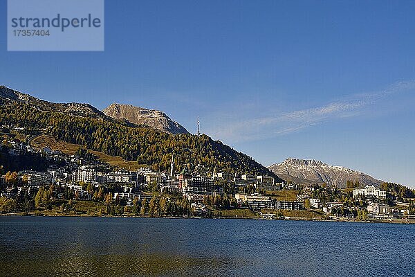 St.Moritz im Herbst mit St. Moritzersee  Engadin  Graubünden  Schweiz  Europa