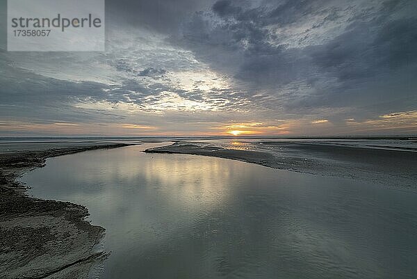 Sonnenaufgang  Wattenmeer  Bucht des Mont-Saint-Michel  Manche  Normandie  Frankreich  Europa