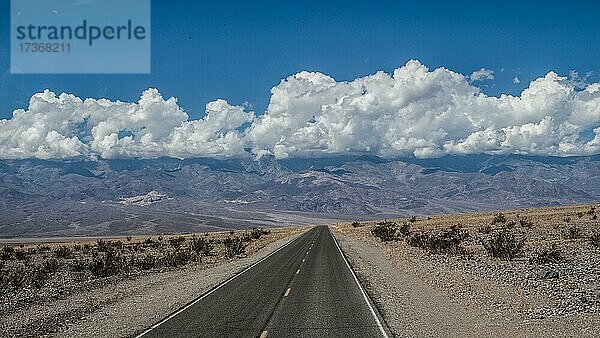 Einsame lange Straße durch Wüstenlandschaft  Highway 190  Death Valley Nationalpark  Kalifornien  USA  Nordamerika