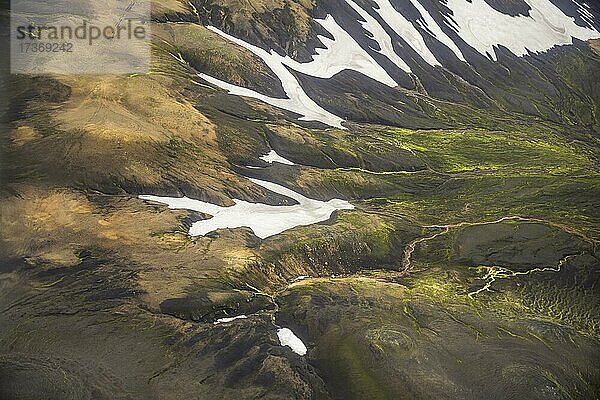Flugaufnahme Landmannalaugar  Fjallabak Naturreservat  Suðurland  Island  Europa